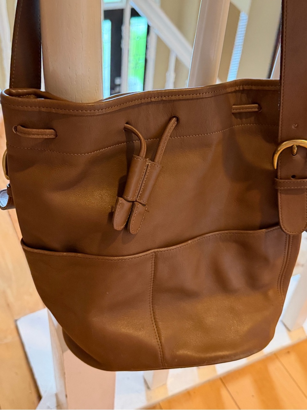 Coach Brown Leather Shoulder Bag with Drawstring Detail